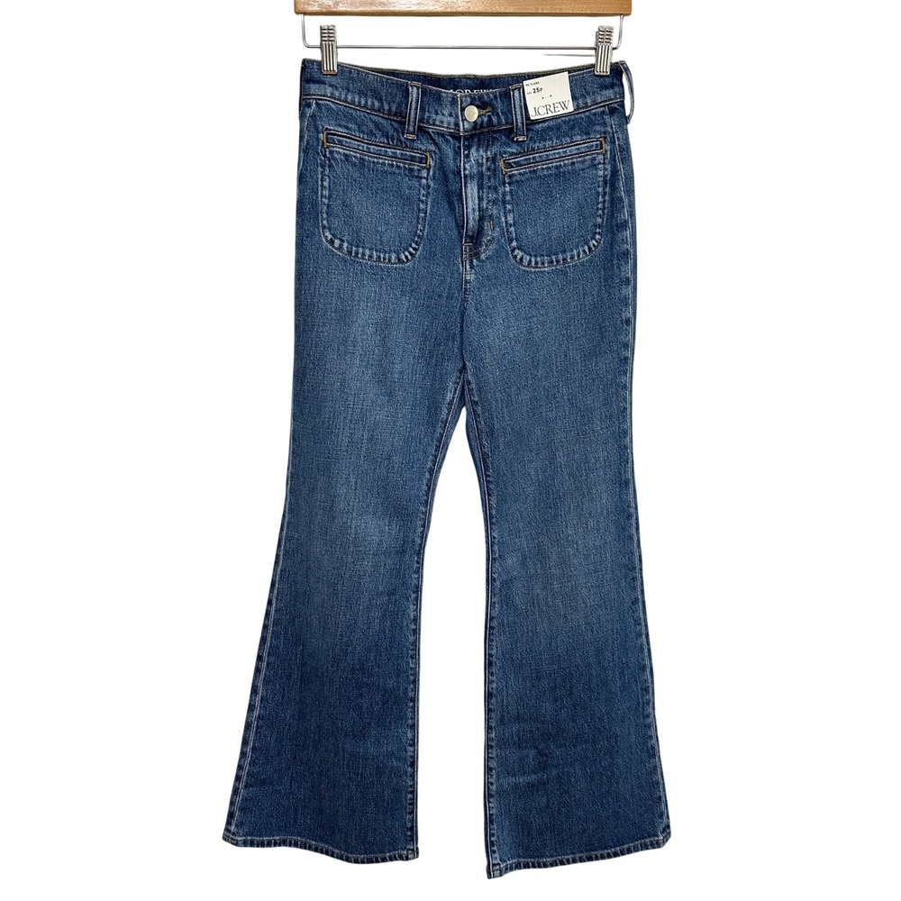 J.‎ Crew '96 Flare Jeans High Rise Patch Pocket Womens 25P Blue Denim Hipster
